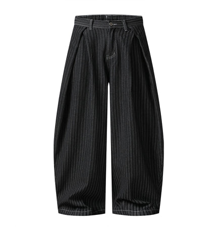 THETLSTUDIO S / black Street personality striped wide-leg jeans for men and women washed distressed loose simple scimitar pants