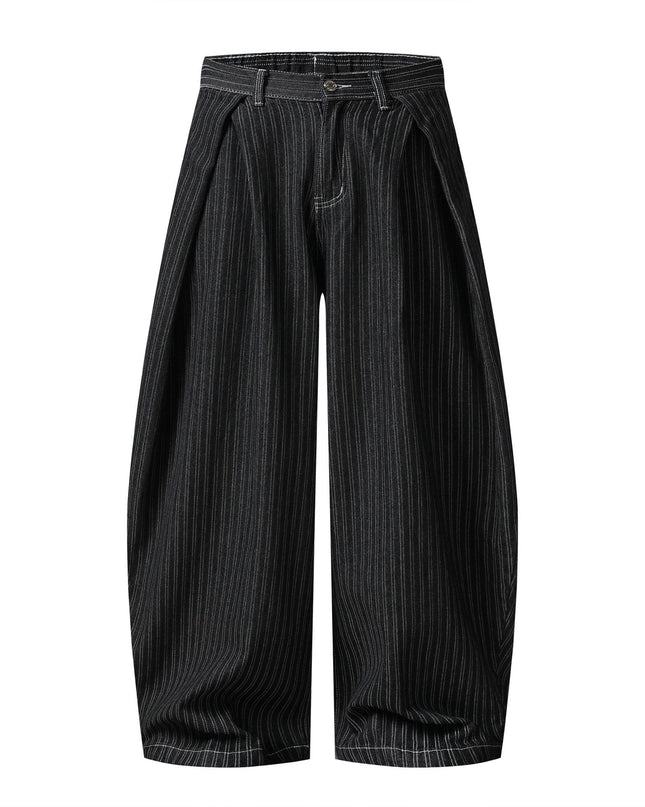 TALKLESSFASHION S / black Street personality striped wide-leg jeans for men and women washed distressed loose simple scimitar pants