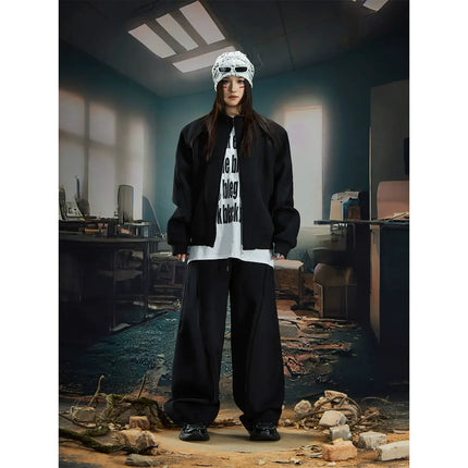 TALKLESSFASHION S / Black suit Deconstructed High-Weight Zipper Sweat Set
