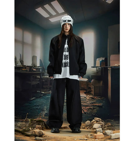 TALKLESSFASHION S / Black suit Deconstructed High-Weight Zipper Sweat Set