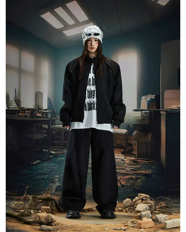 TALKLESSFASHION S / Black suit Deconstructed High-Weight Zipper Sweat Set