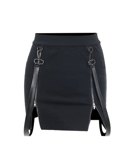 TALKLESSFASHION S / black VO studio 2025 design sense black sexy double zipper bag hip slit gothic tight skirt female summer