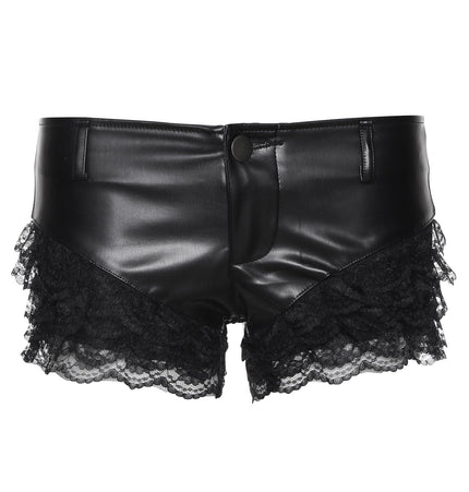 TALKLESSFASHION S / black VOstudio 2025 Summer New Cool Sexy Lace Stitched PU Leather Ultra Shorts Hot Girl Low-Waisted Hot Pants Girl