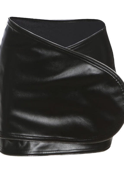 THETLSTUDIO S / black VOstudio cool zipper velcro one-piece design PU leather short skirt hot girl sexy hip-hugging skirt