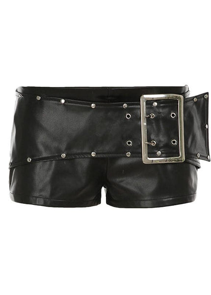 THETLSTUDIO S / black VOstudio dark punk style big belt Japanese button rivet shorts female hot girl low-waisted PU leather hot pants light Asia