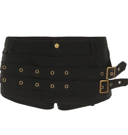 TALKLESSFASHION S / black VOstudio dark punk style lace-up design sense low waist super shorts sexy slim fit hip babes hot pants women