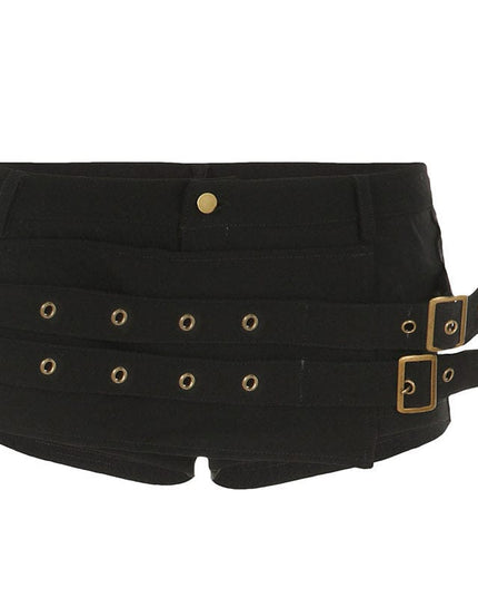TALKLESSFASHION S / black VOstudio dark punk style lace-up design sense low waist super shorts sexy slim fit hip babes hot pants women