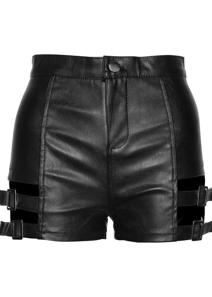 THETLSTUDIO S / black VOstudio Sexy Hot Girl PU Leather Cut-out Strappy Shorts Women's Black Versatile High Waist Slimming Skinny Hot Pants