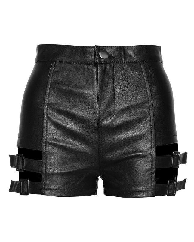 TALKLESSFASHION S / black VOstudio Sexy Hot Girl PU Leather Cut-out Strappy Shorts Women's Black Versatile High Waist Slimming Skinny Hot Pants