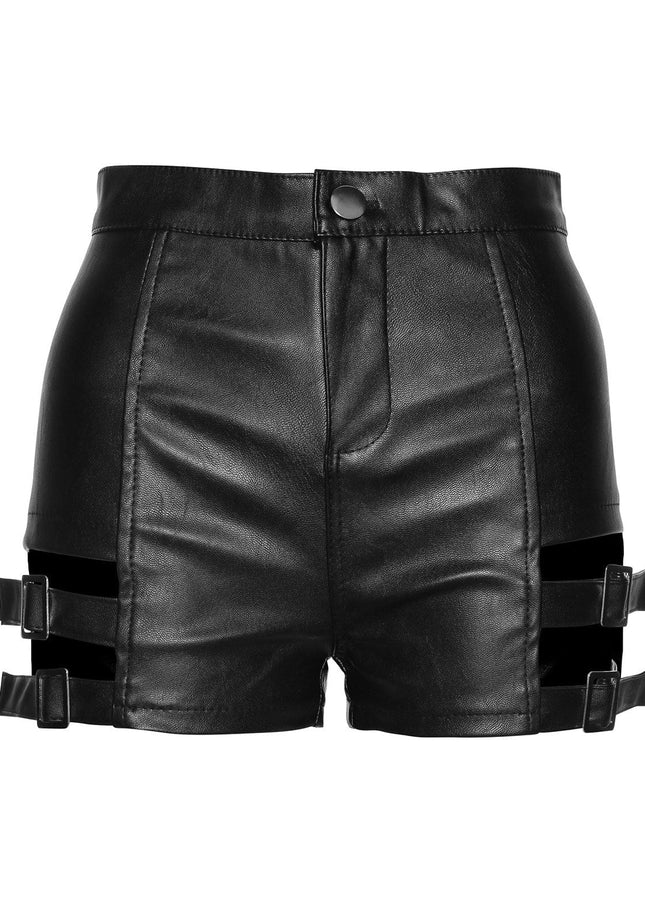 TALKLESSFASHION S / black VOstudio Sexy Hot Girl PU Leather Cut-out Strappy Shorts Women's Black Versatile High Waist Slimming Skinny Hot Pants
