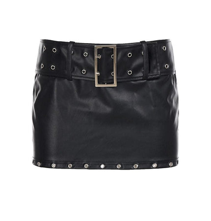 TALKLESSFASHION S / black VOstudio Subculture Punk Personality Corn Strap Spliced Short Skirt Sexy Spice Girl Rivet PU Leather Skirt