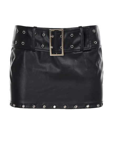 TALKLESSFASHION S / black VOstudio Subculture Punk Personality Corn Strap Spliced Short Skirt Sexy Spice Girl Rivet PU Leather Skirt