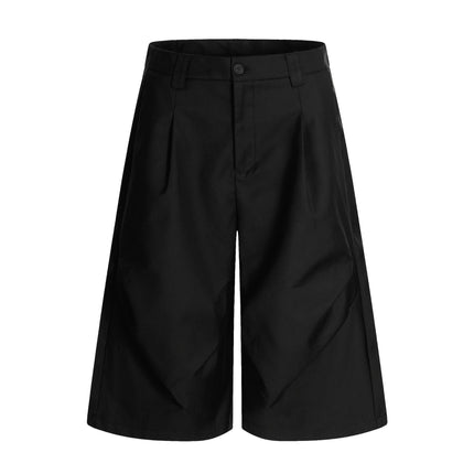 TALKLESSFASHION S / Black (without pendant) K338 American summer high-end versatile street trend deconstructed pleated design men's loose cropped casual trousers