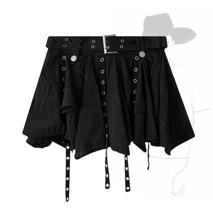 TALKLESSFASHION S / Black361 Wasteland style retro irregular ruffle skirt women's spring and summer design sense small man streamer pleated skirt