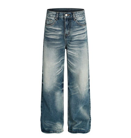 THETLSTUDIO S / blue American high street washed cat beard jeans for men and women couples cleanfit retro straight leg slim trousers trend