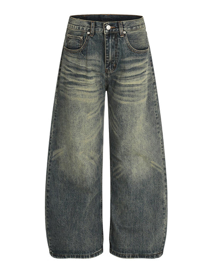 TALKLESSFASHION S / blue American retro washed old cat beard scimitar jeans for men and women, loose and versatile floor-length wide-leg pants