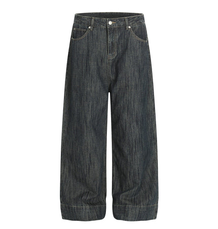 THETLSTUDIO S / blue Bamboo Texture Wide-Leg Jeans