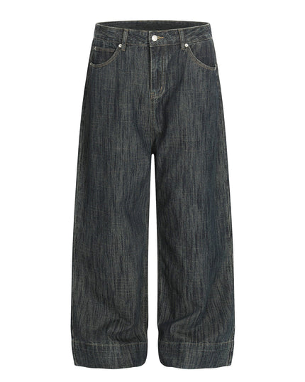 TALKLESSFASHION S / blue Bamboo Texture Wide-Leg Jeans