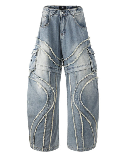 TALKLESSFASHION S / blue Bearded Design Denim jeans