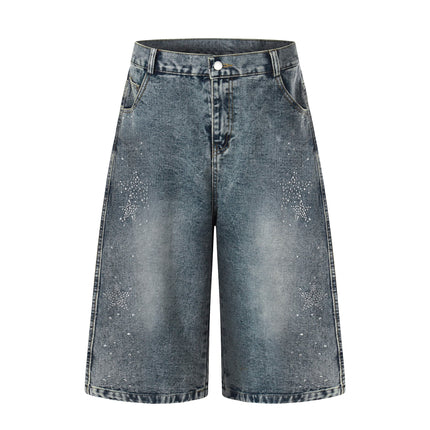 TALKLESSFASHION S / blue BLACKLISTS American heavy industry star hot diamond primary color denim cropped pants men's and women's design wide-leg shorts summer