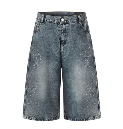 THETLSTUDIO S / blue BLACKLISTS American heavy industry star hot diamond primary color denim cropped pants men's and women's design wide-leg shorts summer
