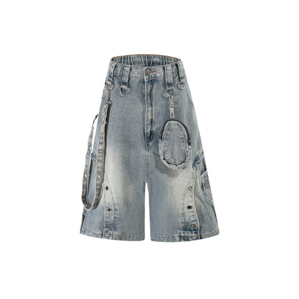 TALKLESSFASHION S / blue BLACKLISTS American high street heavy industry patchwork denim shorts men's and women's Abi punk cargo cropped pants