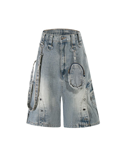 TALKLESSFASHION S / blue BLACKLISTS American high street heavy industry patchwork denim shorts men's and women's Abi punk cargo cropped pants