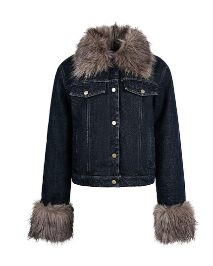 TALKLESSFASHION S / blue Cropped Biker Denim Jacket