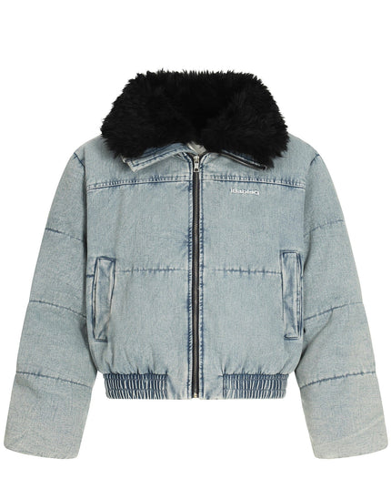TALKLESSFASHION S / blue Denim Fur Collar Puffer Jacket