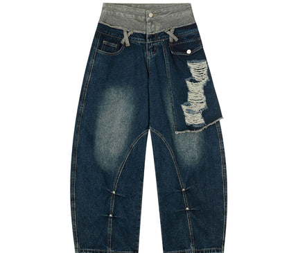TALKLESSFASHION S / blue Destroyed Scimitar Wide-Leg Jeans