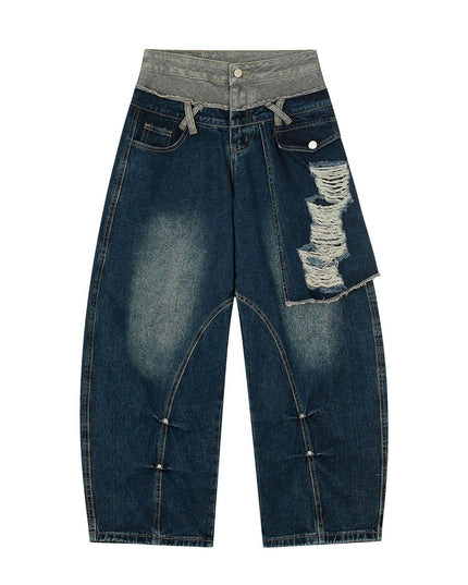 TALKLESSFASHION S / blue Destroyed Scimitar Wide-Leg Jeans