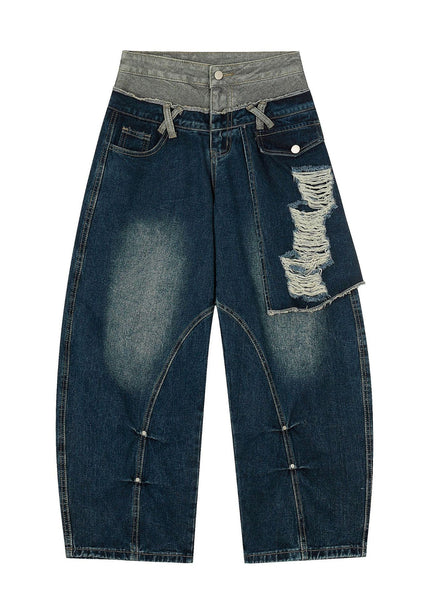 THETLSTUDIO S / blue Destroyed Scimitar Wide-Leg Jeans