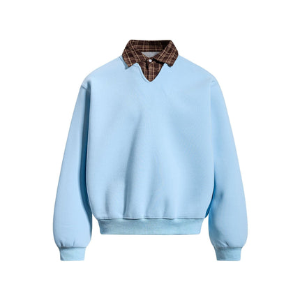 TALKLESSFASHION S / blue EON 26 Spring New spot American street trendy high street plaid splicing fake two-piece pullover sweatshirt for men