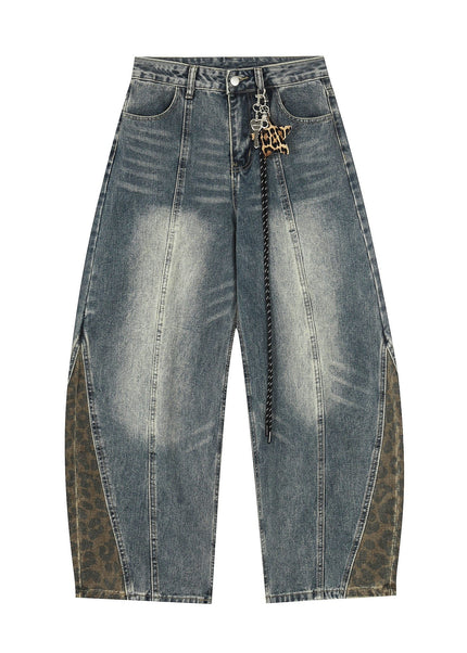 THETLSTUDIO S / blue Jiayiku trendy brand 2025 autumn new American retro leopard print scimitar jeans men's and women's loose wide-leg trousers
