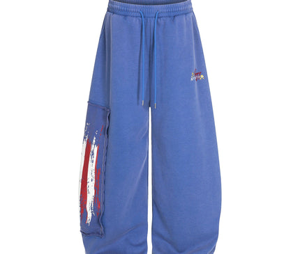 TALKLESSFASHION S / blue Jiayiku trendy brand 2025 new American retro washed scimitar Stars and Stripes sweatpants for men and women loose wide-leg pants
