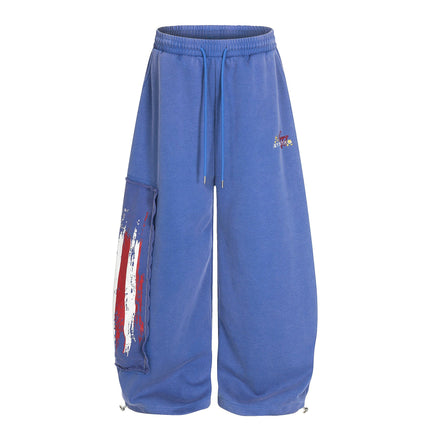 TALKLESSFASHION S / blue Jiayiku trendy brand 2025 new American retro washed scimitar Stars and Stripes sweatpants for men and women loose wide-leg pants