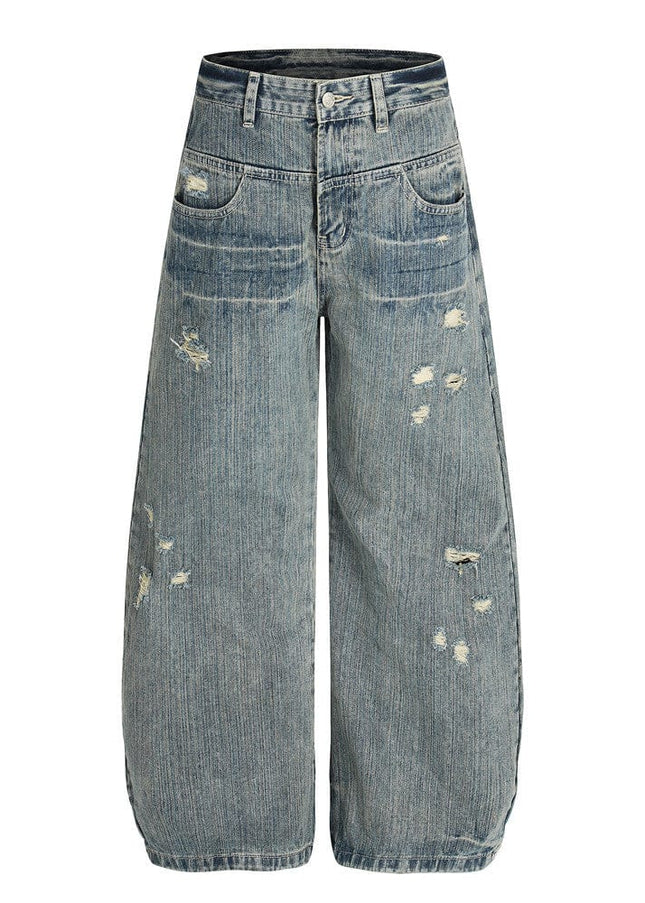 TALKLESSFASHION S / blue Punk ripped distressed washed jeans