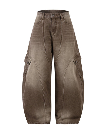 TALKLESSFASHION S / brown American retro deconstruction splicing washed white scimitar jeans for men and women slimming wide leg loose casual trousers