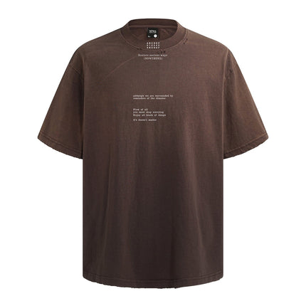 TALKLESSFASHION S / Brown American retro half-spray abrasion wash design sense short sleeve T-shirt for men and women street fashion brand hip-hop loose body shirt