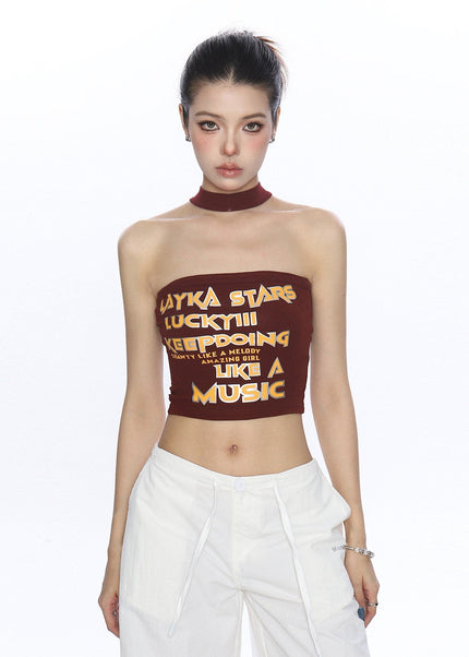 THETLSTUDIO S / Brown BIGGOLD American hot girl letter halterneck bandeau vest women's summer design sense personality slimming slimming top