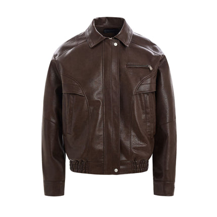 TALKLESSFASHION S / brown EON 26 spring new spot American street trendy high street simple and versatile loose PU leather jacket jacket for men
