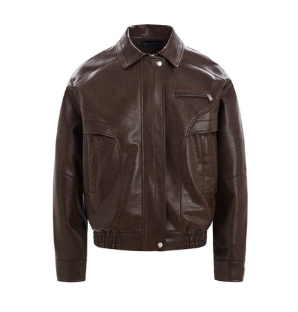 TALKLESSFASHION S / brown EON 26 spring new spot American street trendy high street simple and versatile loose PU leather jacket jacket for men