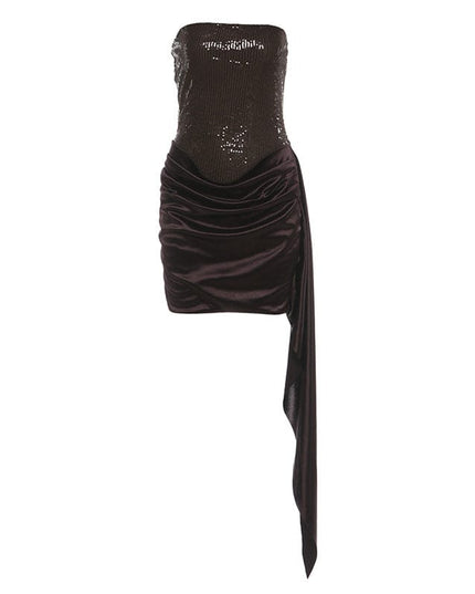 TALKLESSFASHION S / brown Europe and the United States 2025 autumn and winter cross-border new temperament sleeveless bandeau open-back fashion irregular streamer dress
