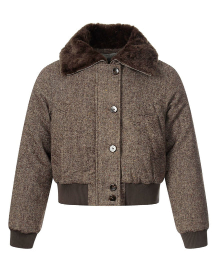 TALKLESSFASHION S / Brown fur collar fleece padded jacket