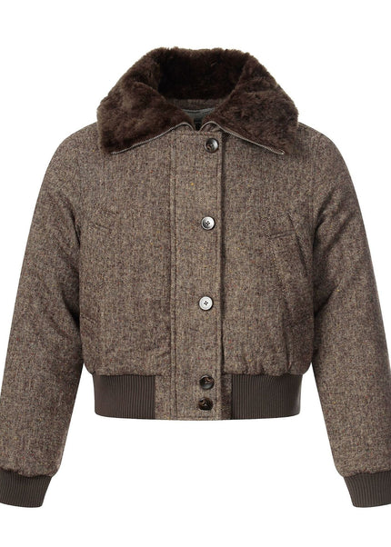 THETLSTUDIO S / Brown fur collar fleece padded jacket
