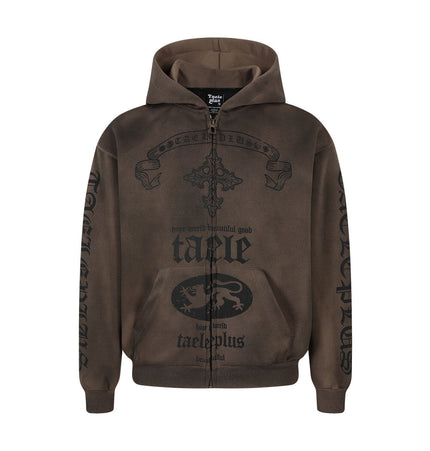 TALKLESSFASHION S / Brown Jiayiku Men's 2026 New Wasteland Feng Shui Washed Stained Dyed Cardigan Sweatshirt Jacket Men's and Women's American Street Hoodie