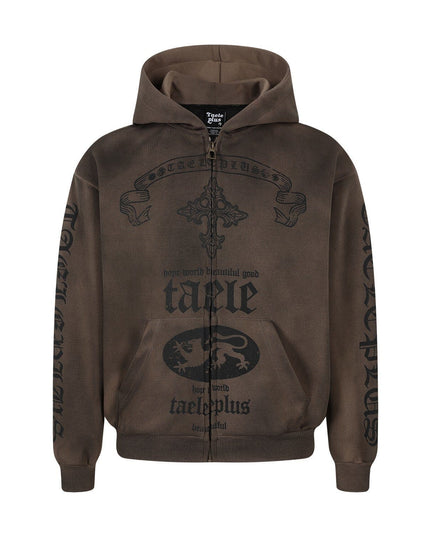TALKLESSFASHION S / Brown Jiayiku Men's 2026 New Wasteland Feng Shui Washed Stained Dyed Cardigan Sweatshirt Jacket Men's and Women's American Street Hoodie