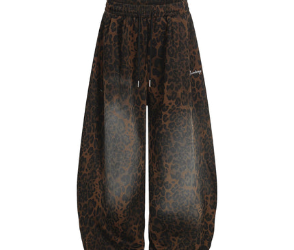 TALKLESSFASHION S / Brown Jiayiku trendy brand 2025 American retro leopard print sweatpants scimitar pants men's and women's vibe ruffians handsome loose wide-leg pants