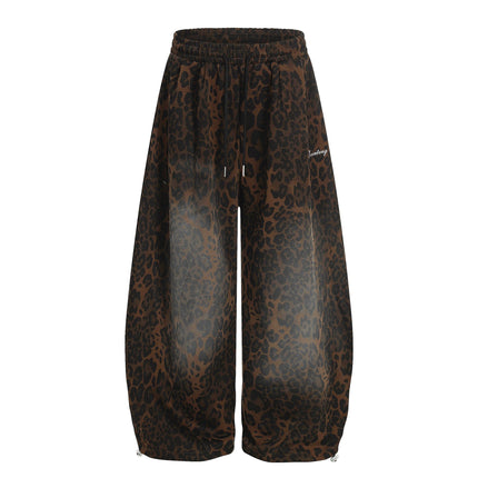 TALKLESSFASHION S / Brown Jiayiku trendy brand 2025 American retro leopard print sweatpants scimitar pants men's and women's vibe ruffians handsome loose wide-leg pants