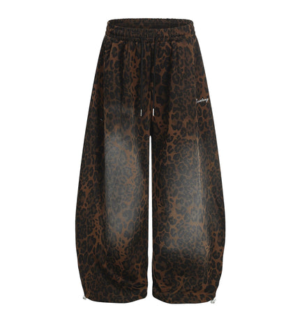 TALKLESSFASHION S / Brown Jiayiku trendy brand 2025 American retro leopard print sweatpants scimitar pants men's and women's vibe ruffians handsome loose wide-leg pants